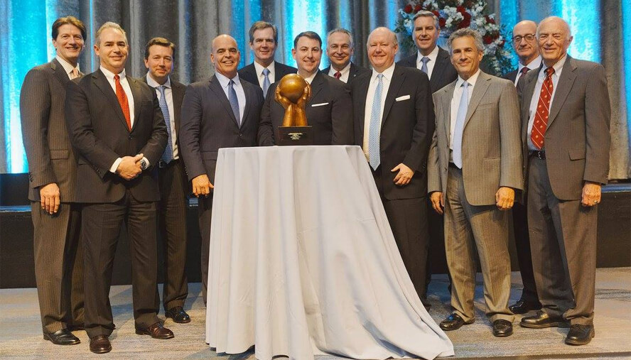 (left to right) Robert Arth, Robert Love, Jeffrey McLane, Joseph Nemia, Philip Bleser, Albert Spada, Warren Mino, William Brewer, Michael McGonigle, Barry Kastner, Andrew Tananbaum, and Robert Sandler at the 39th Annual Financial Industries Dinner in New York, benefiting National Jewish Health .