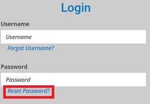 Login screen demonstrating password reset