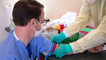 Physician testing a patient